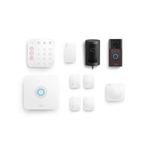 Axlyra Alarm 8-Piece Kit with Ring Outdoor Cam Plus, Plug-in and Ring Battery Doorbell